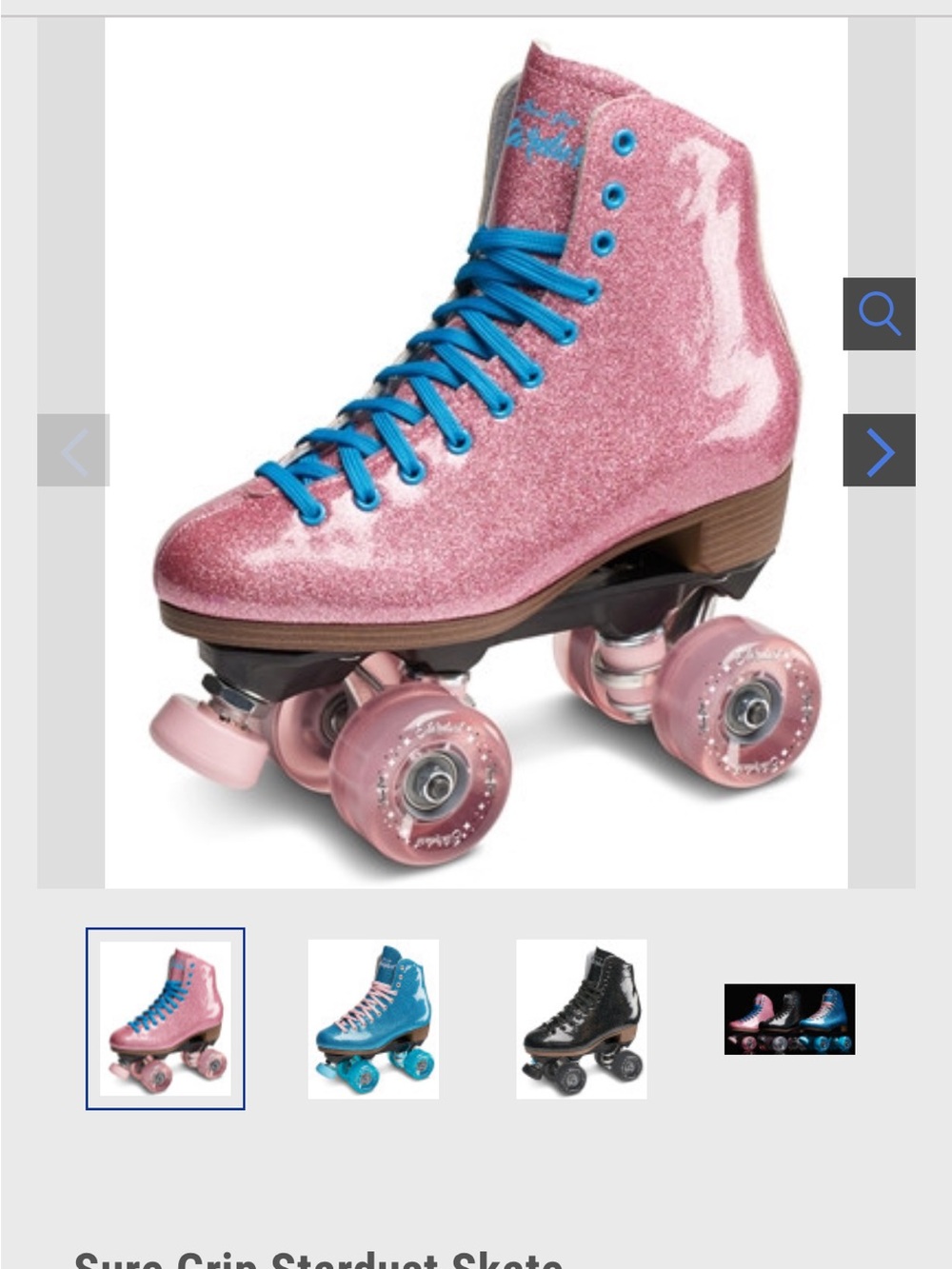Adult Glitter Pink Roller Skates with Blue Laces - Picture 11 of 12